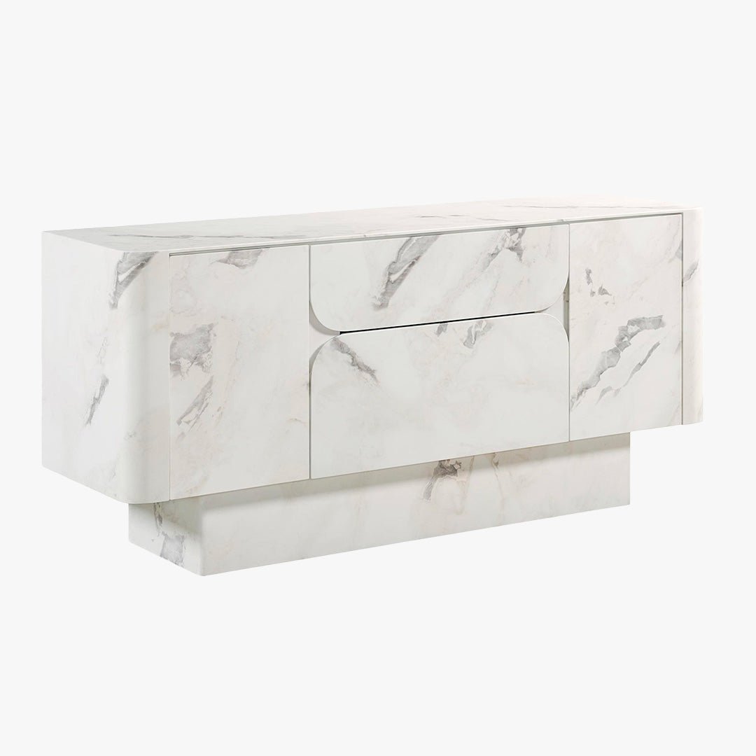 MIRA Buffet enfilade 2 portes 2 tiroirs marbre d'ingénierie blanc - Buffet - Mobilier Deco