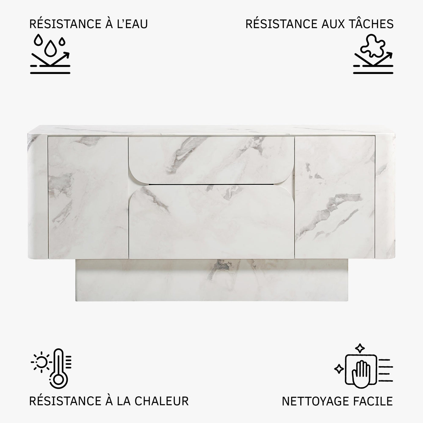 MIRA Buffet enfilade 2 portes 2 tiroirs marbre d'ingénierie blanc - Buffet - Mobilier Deco