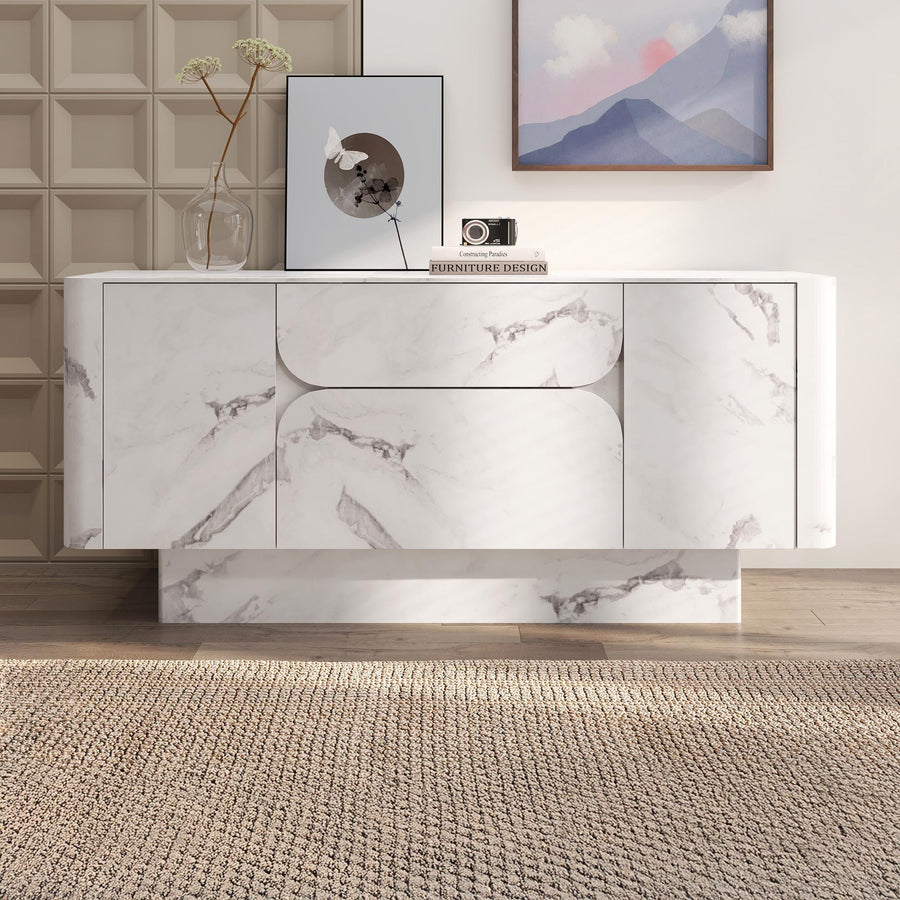 MIRA Buffet enfilade 2 portes 2 tiroirs marbre d'ingénierie blanc — aperçu vidéo