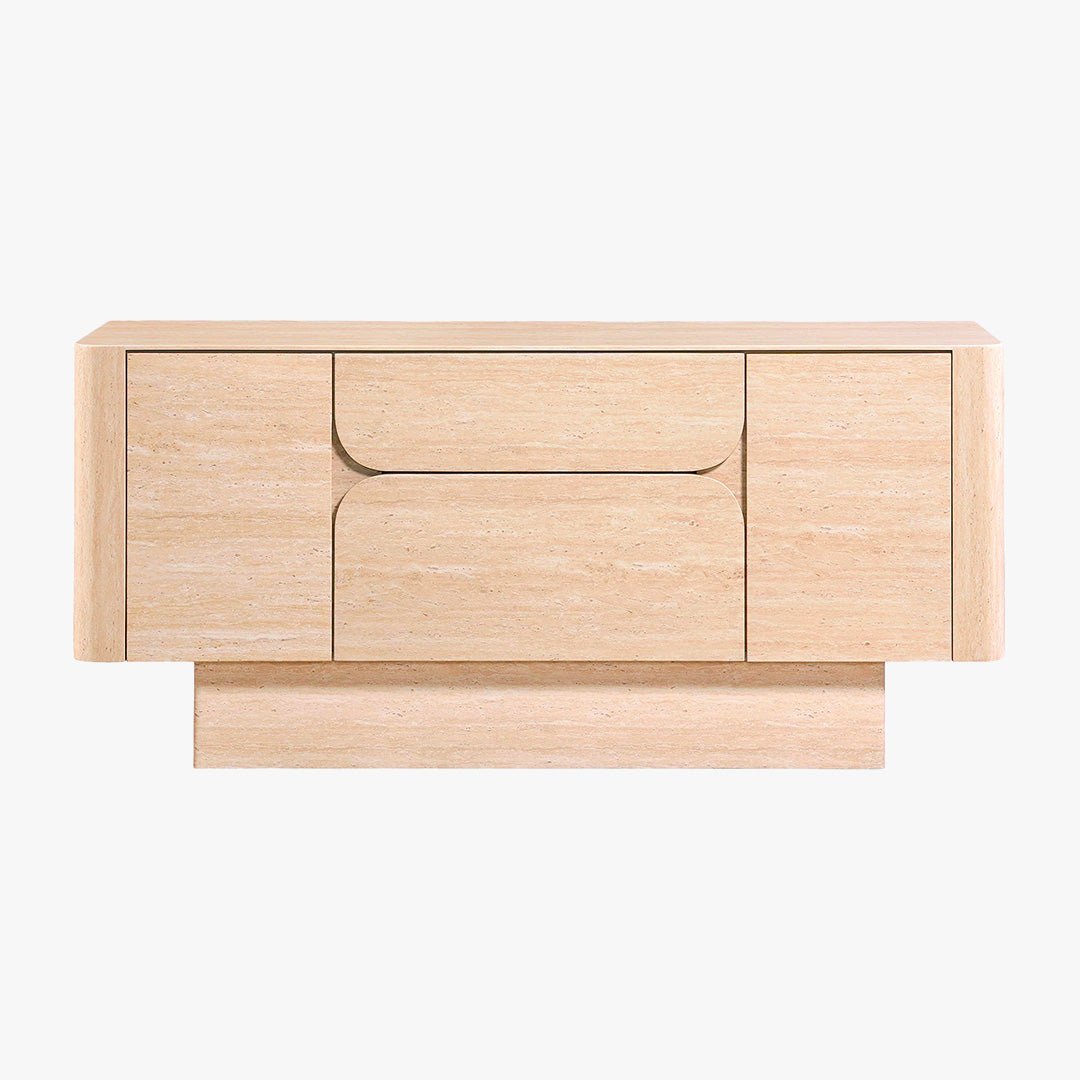 MIRA Buffet enfilade 2 portes 2 tiroirs marbre d'ingénierie couleur travertin - Buffet - Mobilier Deco