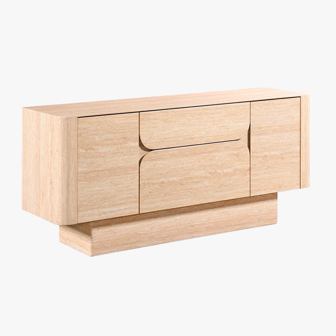 MIRA Buffet enfilade 2 portes 2 tiroirs marbre d'ingénierie couleur travertin - Buffet - Mobilier Deco