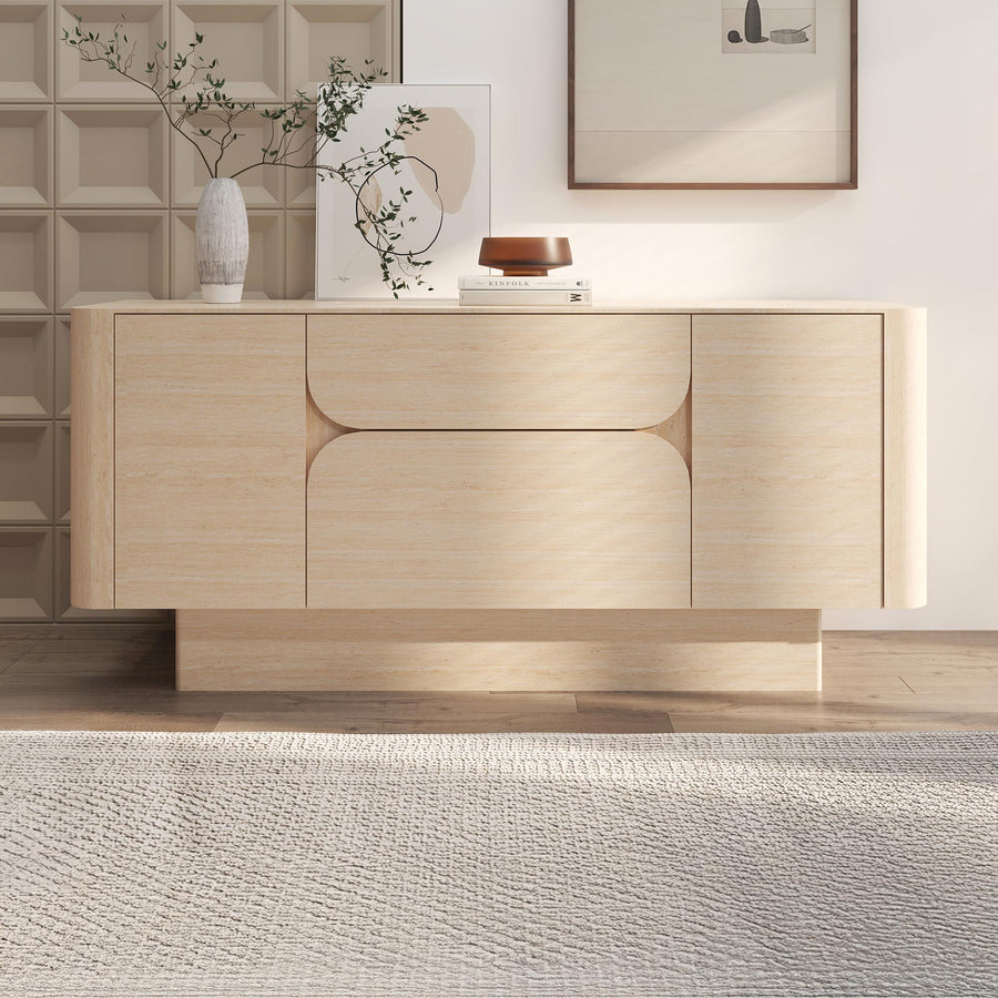 MIRA Buffet enfilade 2 portes 2 tiroirs marbre d'ingénierie couleur travertin — aperçu vidéo