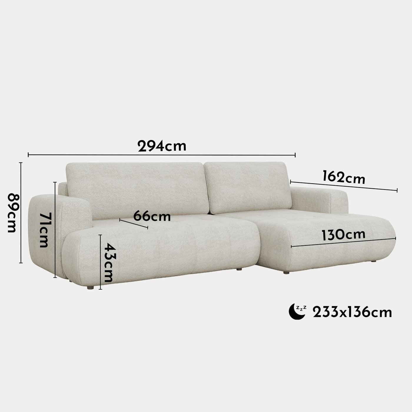 MIREL Canapé d'angle convertible en tissu écru - Angle droit - Canapé d'angle convertible - Mobilier Deco