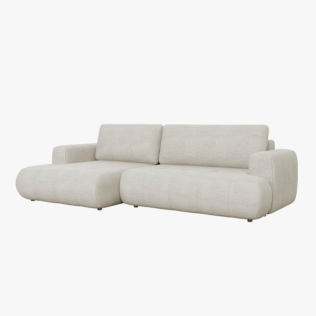 MIREL Canapé d'angle convertible en tissu écru - Angle gauche - Canapé d'angle convertible - Mobilier Deco