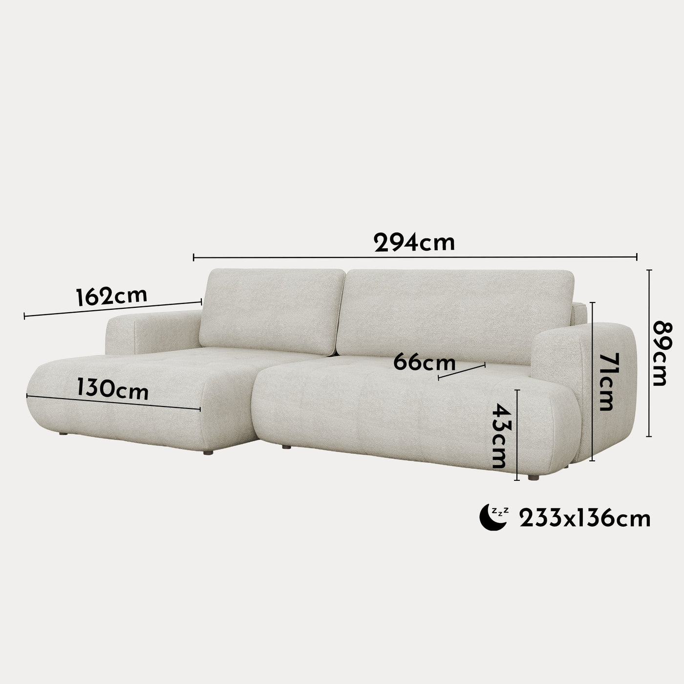 MIREL Canapé d'angle convertible en tissu écru - Angle gauche - Canapé d'angle convertible - Mobilier Deco