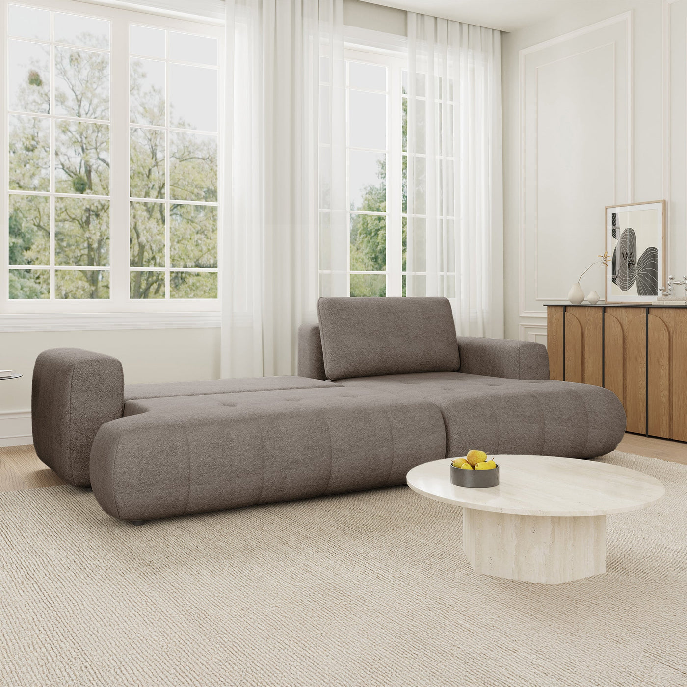 MIREL Canapé d'angle convertible en tissu marron - Angle droit - Canapé d'angle convertible - Mobilier Deco