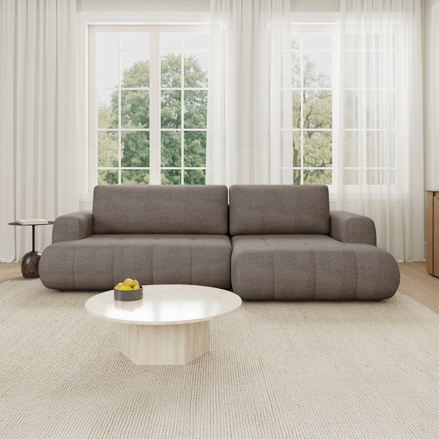 MIREL Canapé d'angle convertible en tissu marron - Angle droit - Canapé d'angle convertible - Mobilier Deco