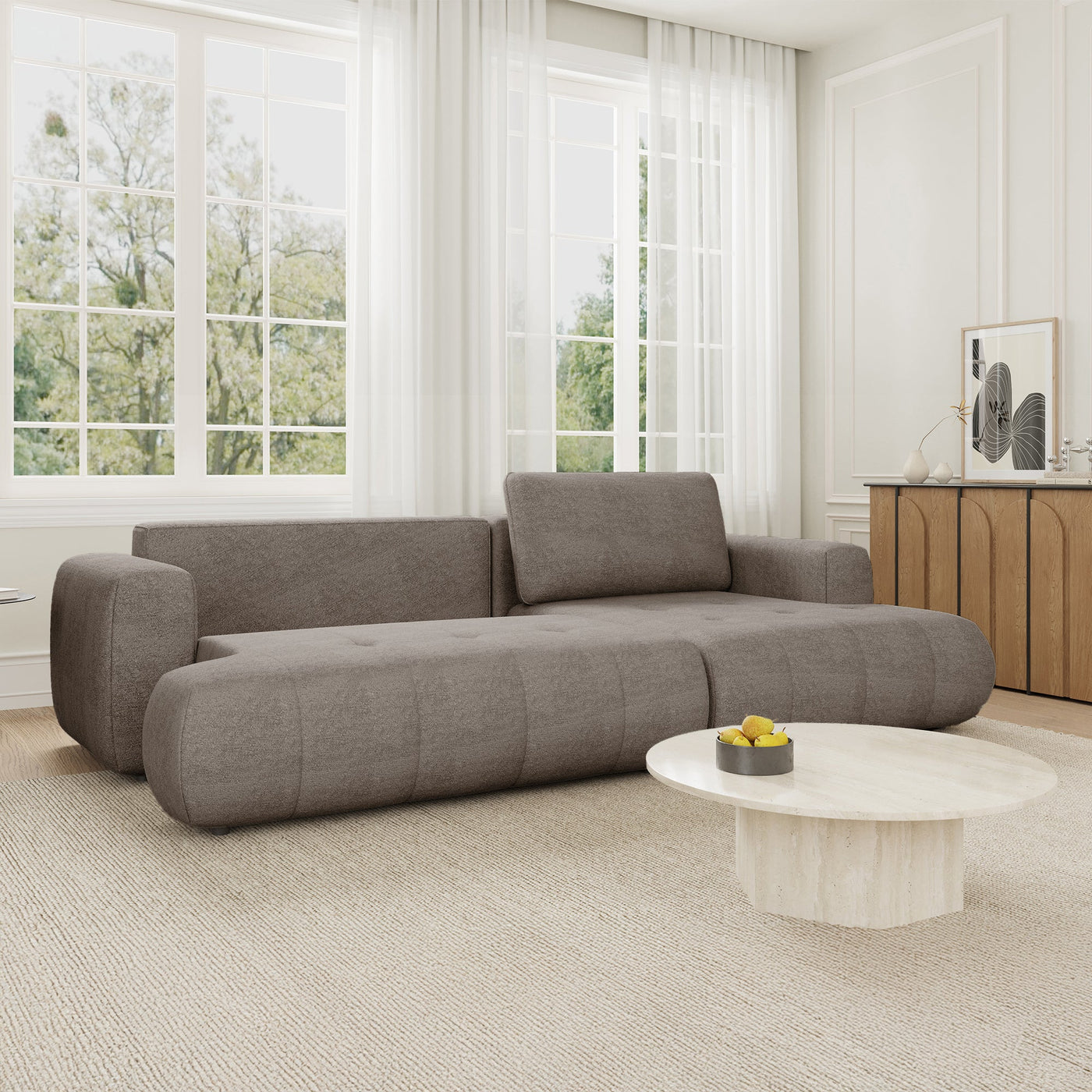 MIREL Canapé d'angle convertible en tissu marron - Angle droit - Canapé d'angle convertible - Mobilier Deco