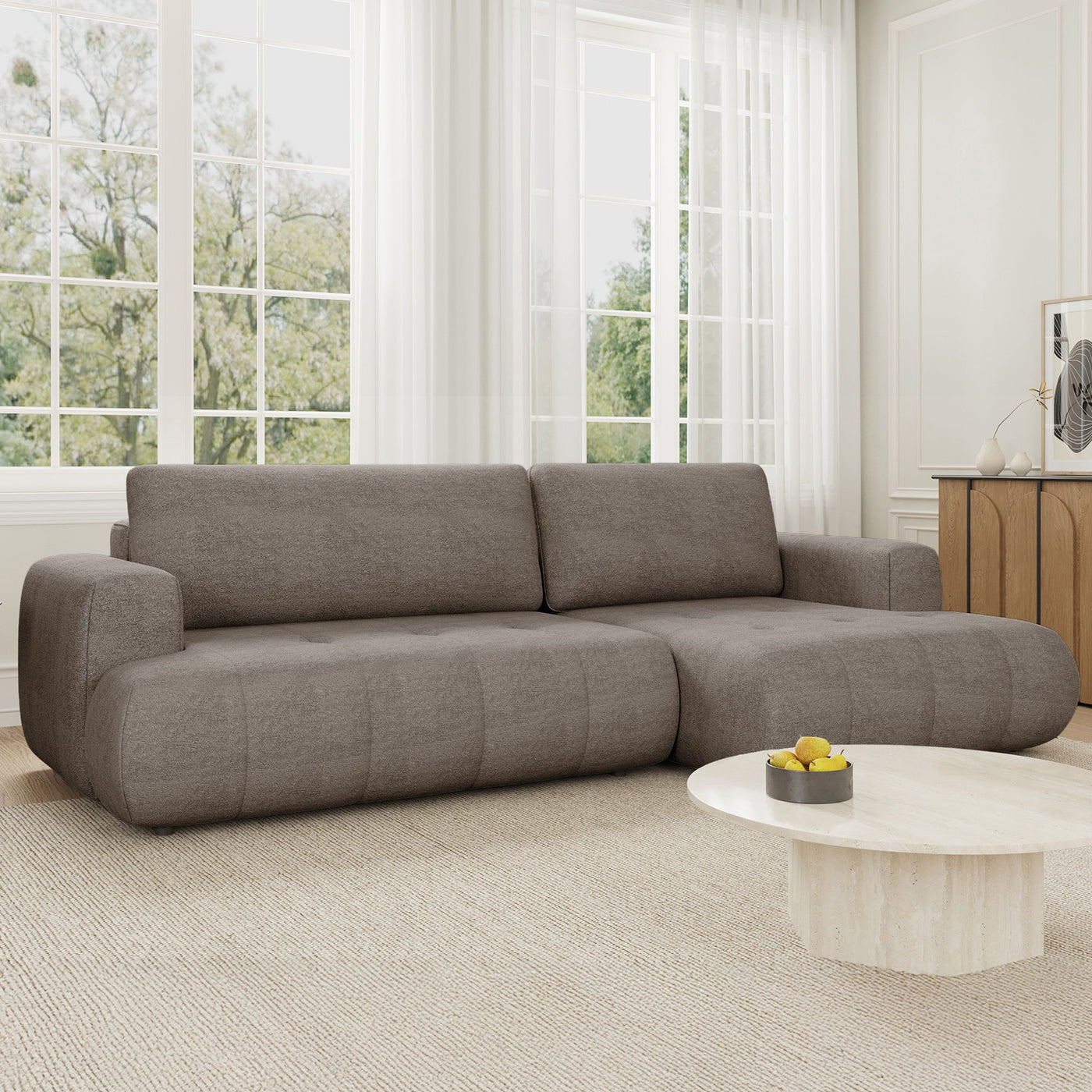 MIREL Canapé d'angle convertible en tissu marron - Angle droit - Canapé d'angle convertible - Mobilier Deco