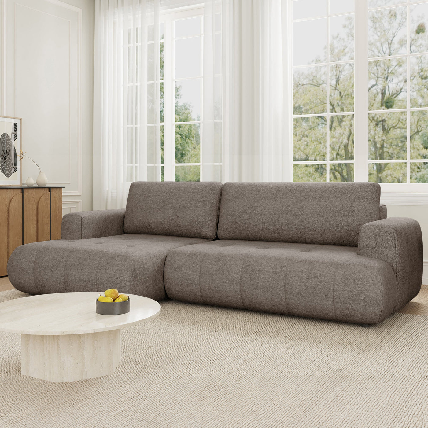 MIREL Canapé d'angle convertible en tissu marron - Angle gauche - Canapé d'angle convertible - Mobilier Deco
