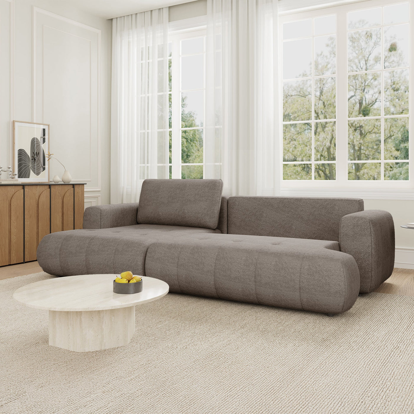 MIREL Canapé d'angle convertible en tissu marron - Angle gauche - Canapé d'angle convertible - Mobilier Deco