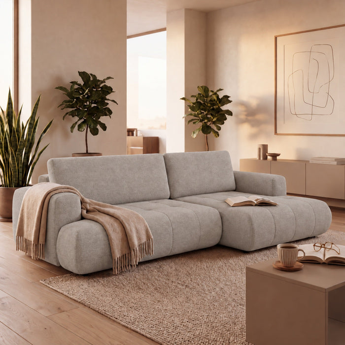 MIREL Canapé d'angle convertible en tissu taupe - Angle droit – Canapé d'angle convertible Mobilier Deco