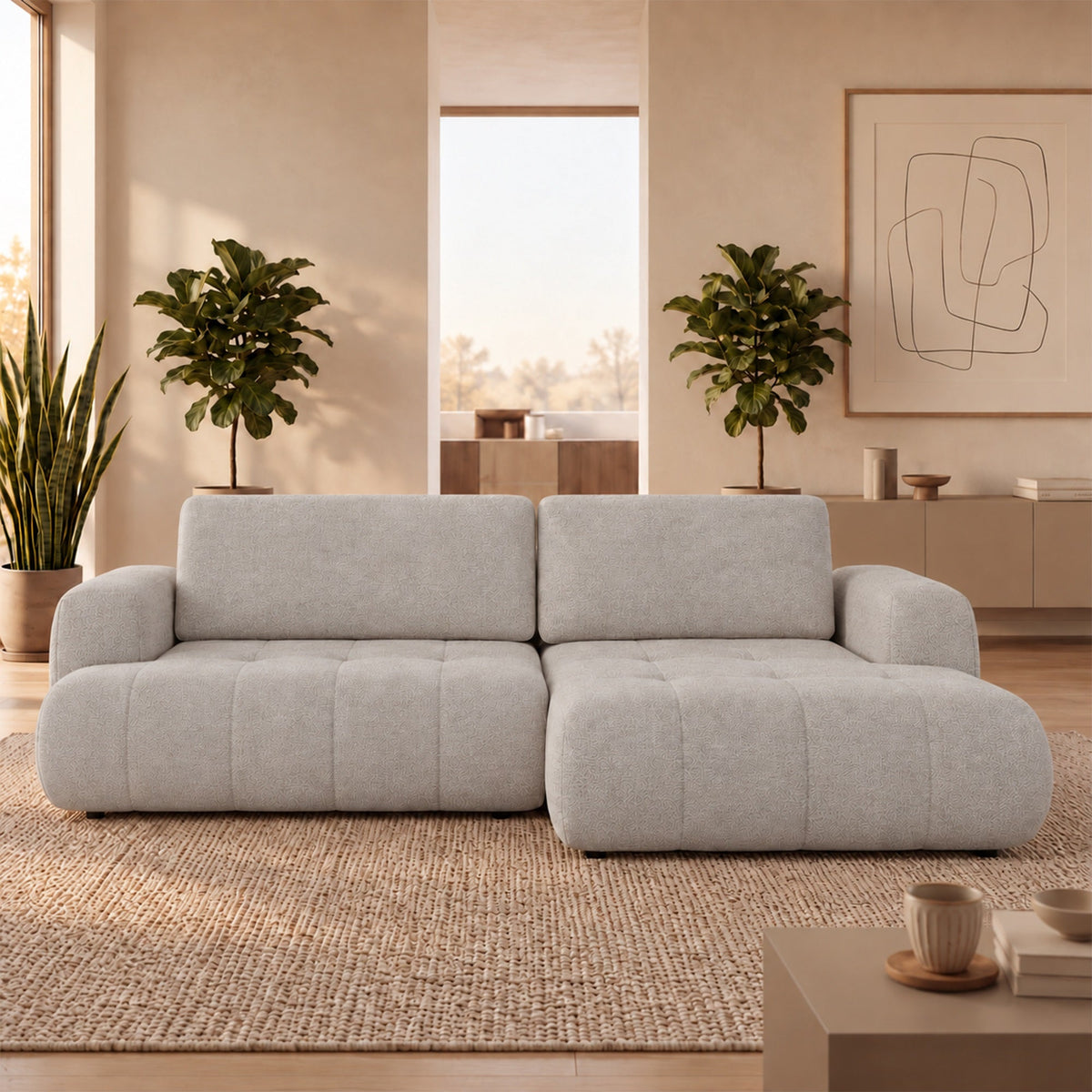 MIREL Canapé d'angle convertible en tissu taupe - Angle droit - Canapé d'angle convertible - Mobilier Deco