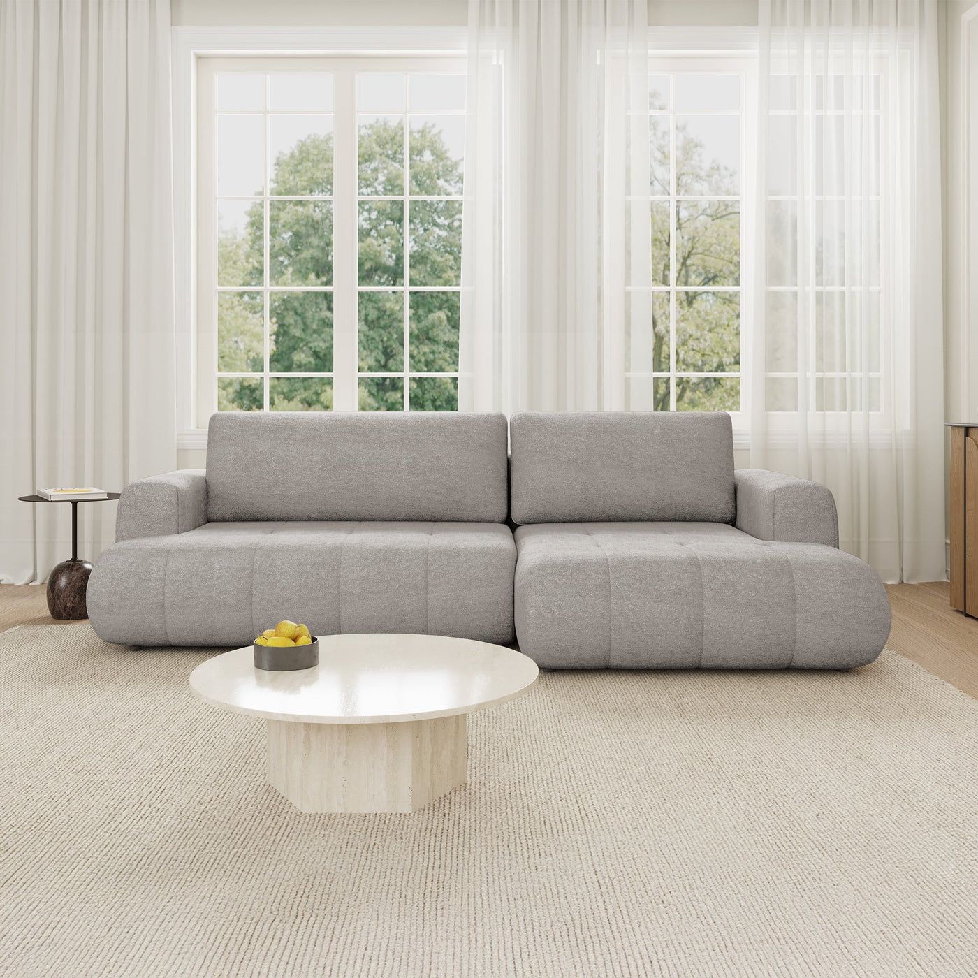 MIREL Canapé d'angle convertible en tissu taupe - Angle droit - Canapé d'angle convertible - Mobilier Deco
