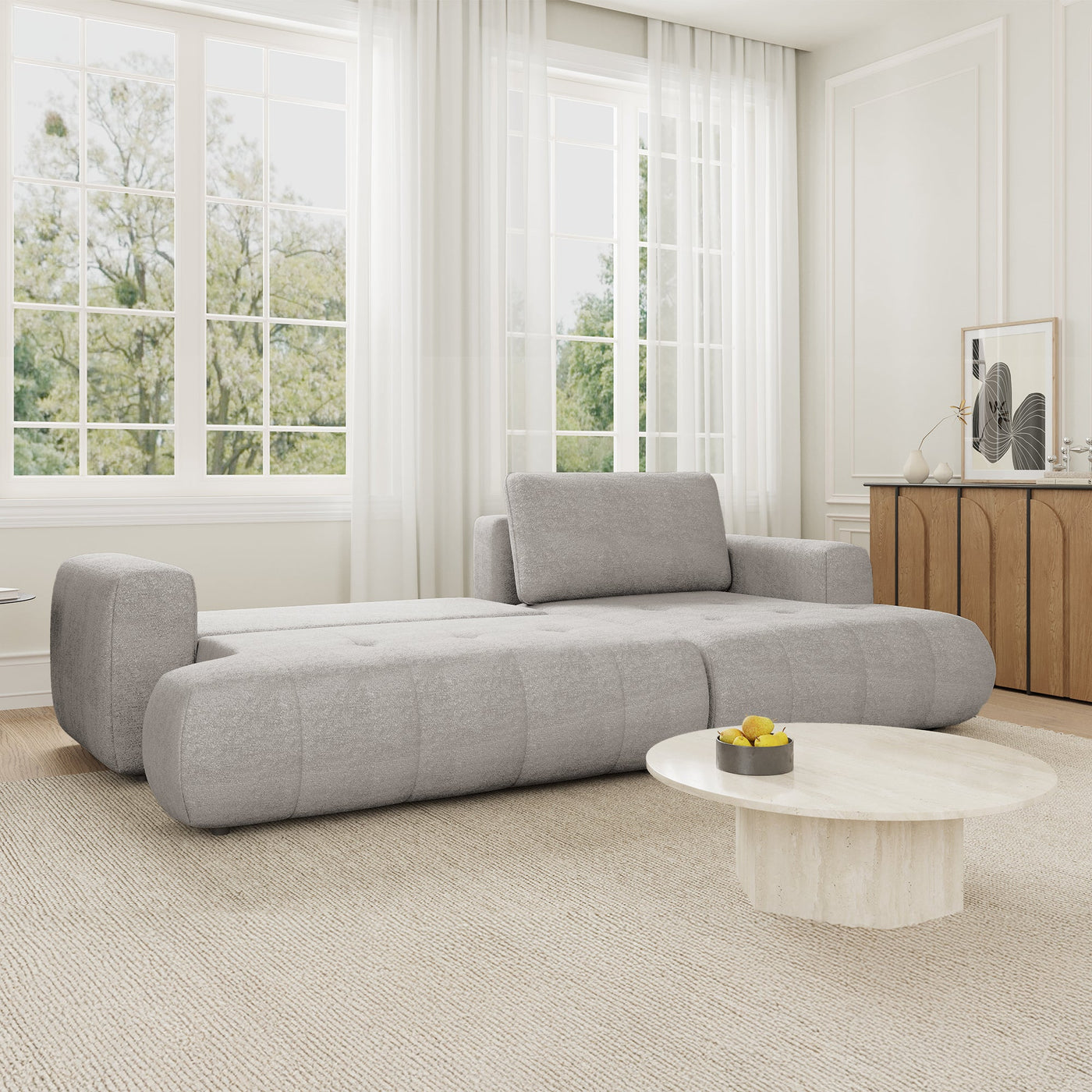 MIREL Canapé d'angle convertible en tissu taupe - Angle droit - Canapé d'angle convertible - Mobilier Deco
