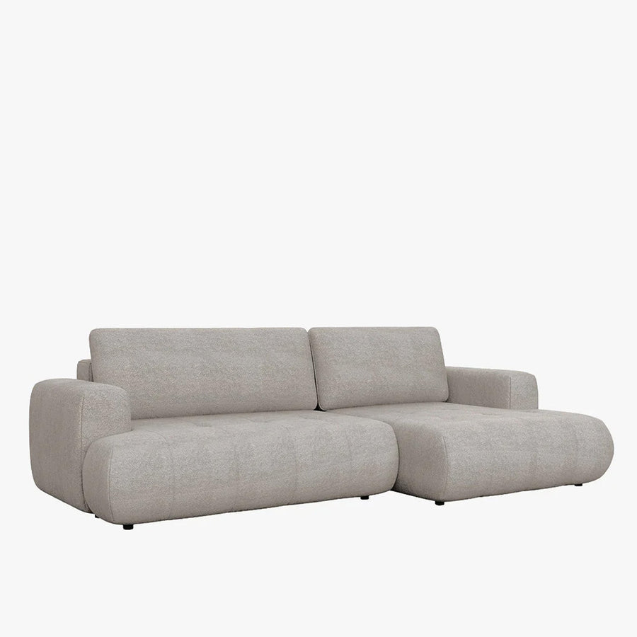 MIREL Canapé d'angle convertible en tissu taupe - Angle droit — aperçu vidéo