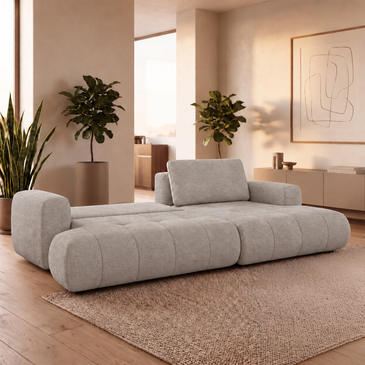 MIREL Canapé d'angle convertible en tissu taupe - Angle droit - Canapé d'angle convertible - Mobilier Deco