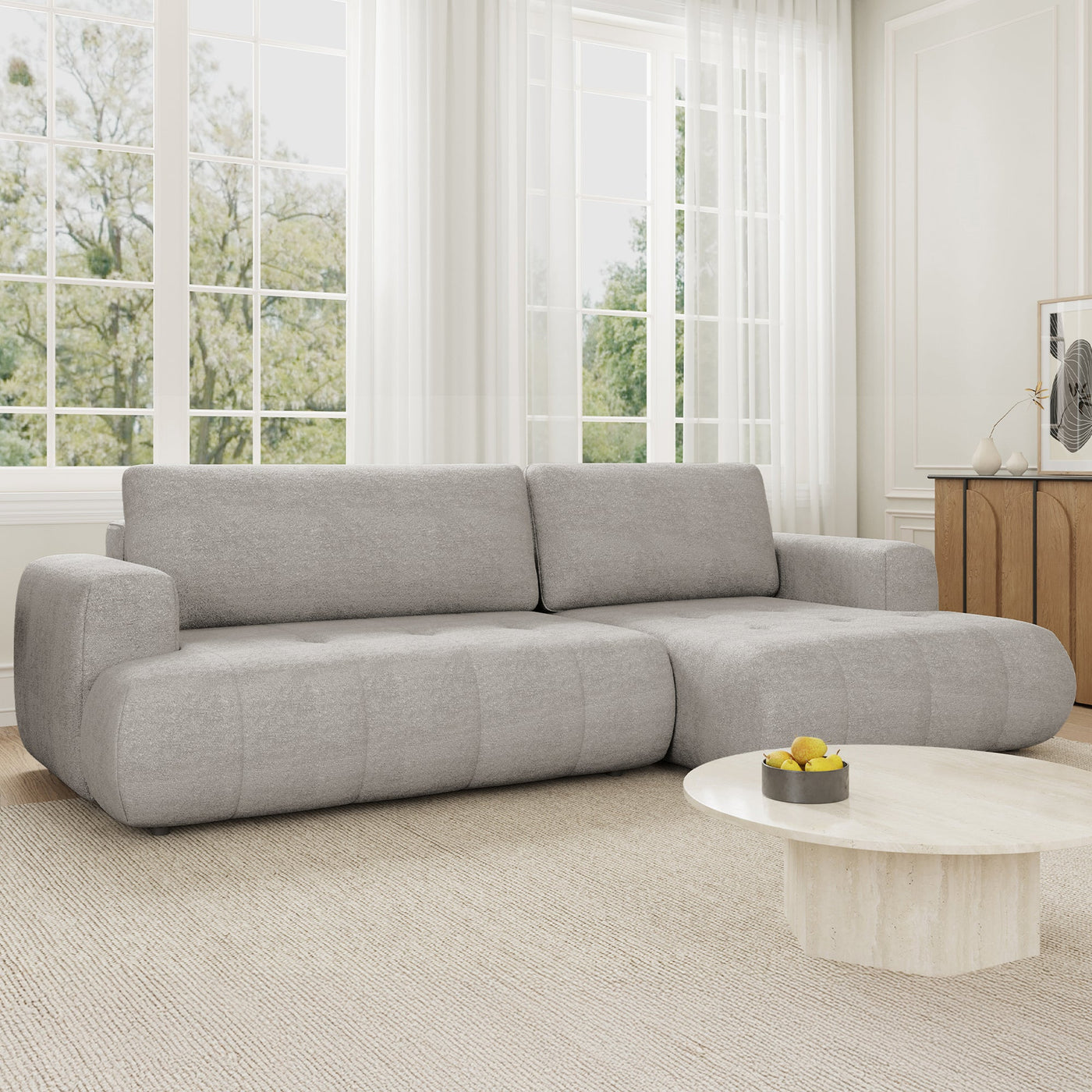 MIREL Canapé d'angle convertible en tissu taupe - Angle droit - Canapé d'angle convertible - Mobilier Deco