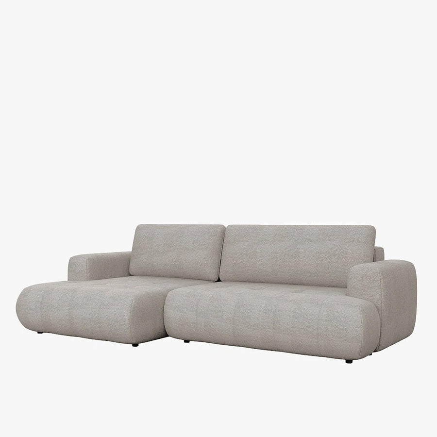 MIREL Canapé d'angle convertible en tissu taupe - Angle gauche — aperçu vidéo