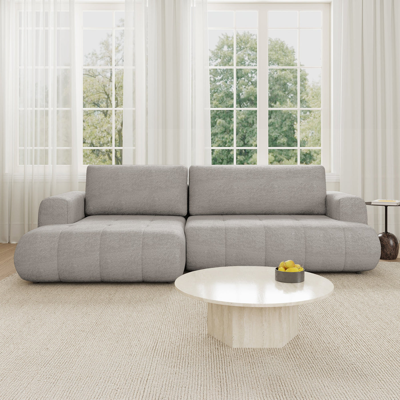 MIREL Canapé d'angle convertible en tissu taupe - Angle gauche - Canapé d'angle convertible - Mobilier Deco