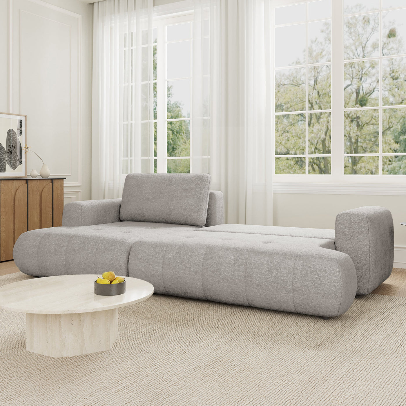 MIREL Canapé d'angle convertible en tissu taupe - Angle gauche - Canapé d'angle convertible - Mobilier Deco