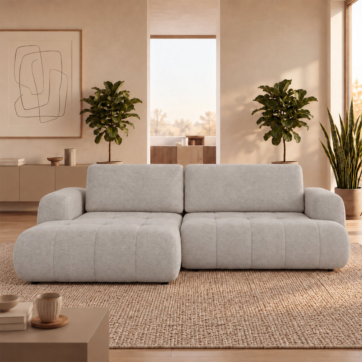 MIREL Canapé d'angle convertible en tissu taupe - Angle gauche - Canapé d'angle convertible - Mobilier Deco