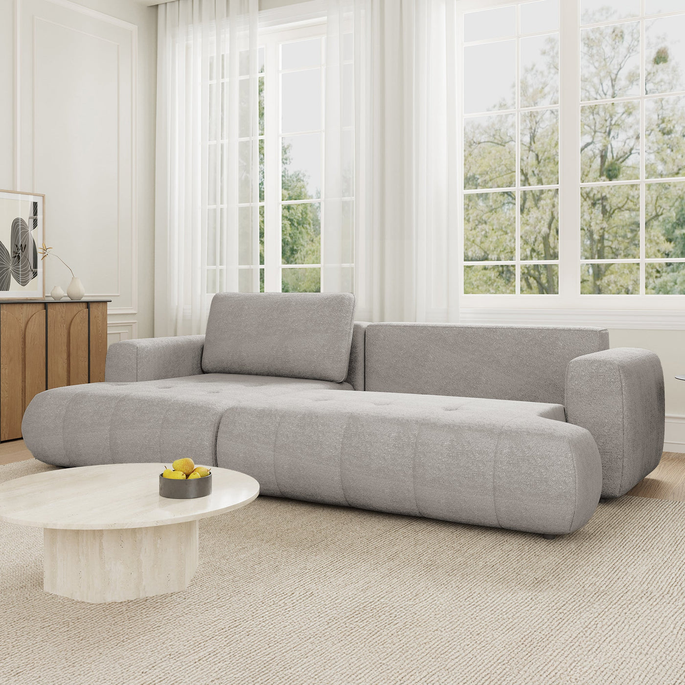 MIREL Canapé d'angle convertible en tissu taupe - Angle gauche - Canapé d'angle convertible - Mobilier Deco