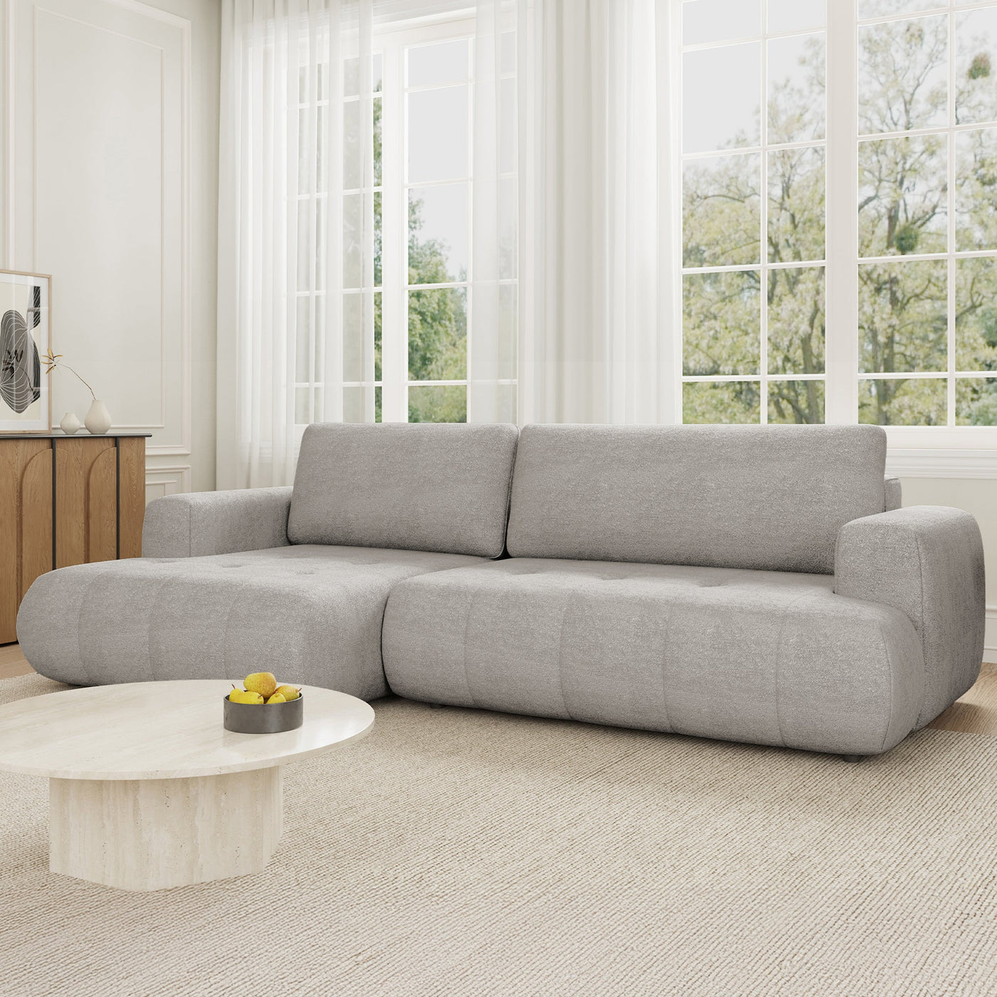MIREL Canapé d'angle convertible en tissu taupe - Angle gauche - Canapé d'angle convertible - Mobilier Deco