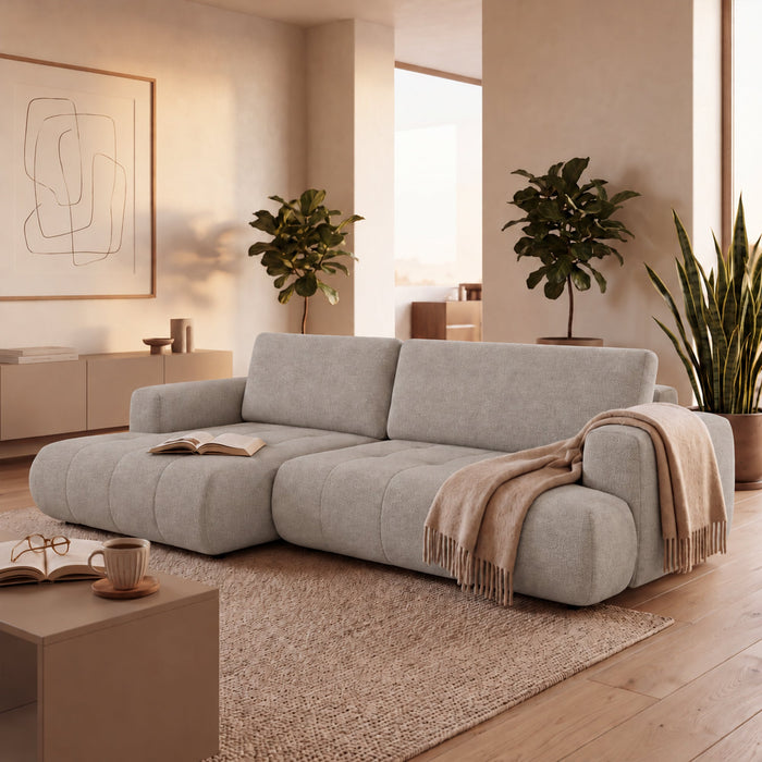 MIREL Canapé d'angle convertible en tissu taupe - Angle gauche – Canapé d'angle convertible Mobilier Deco