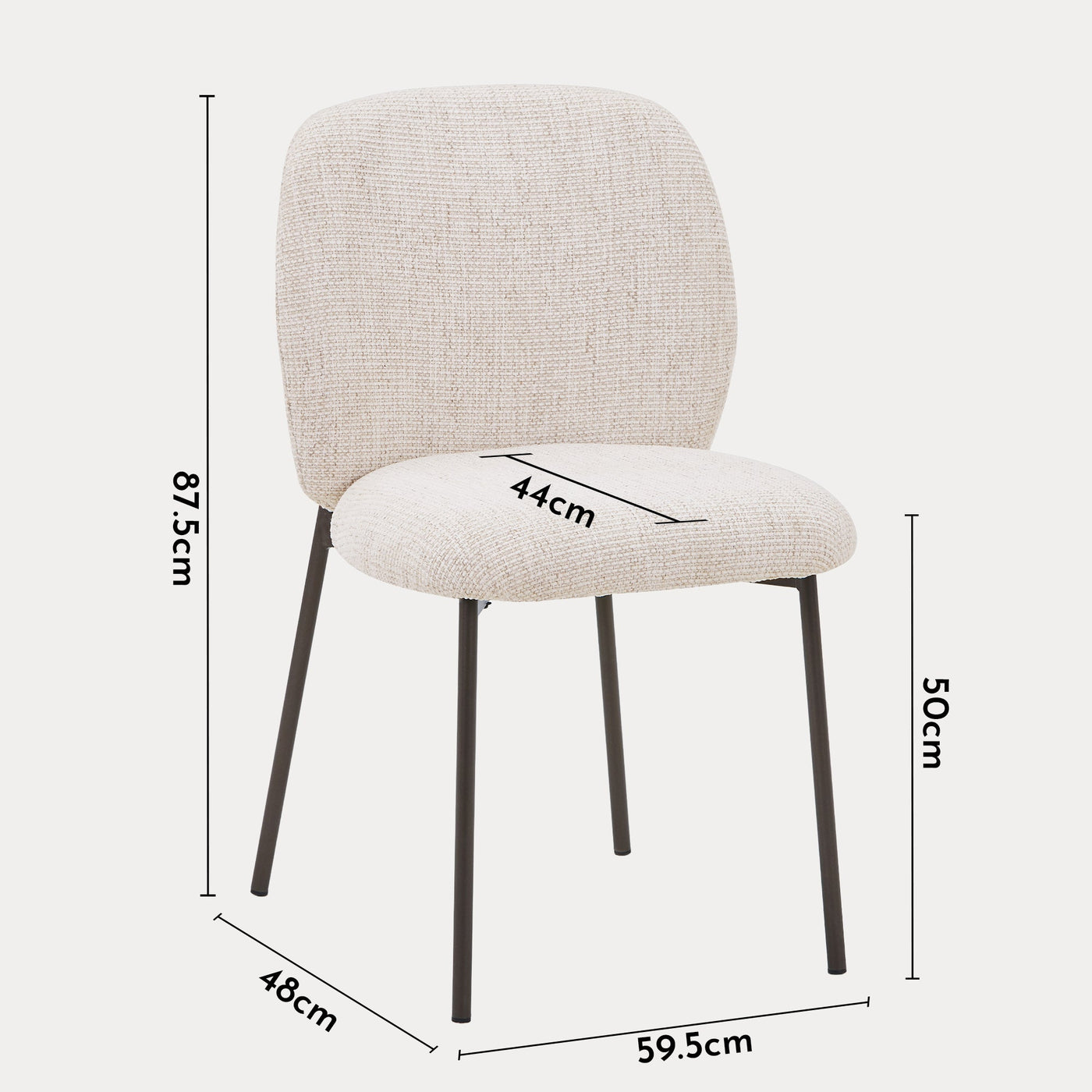 MOGAN Lot de 2 chaises en tissu beige pieds en métal noir - Chaise de repas - Mobilier Deco