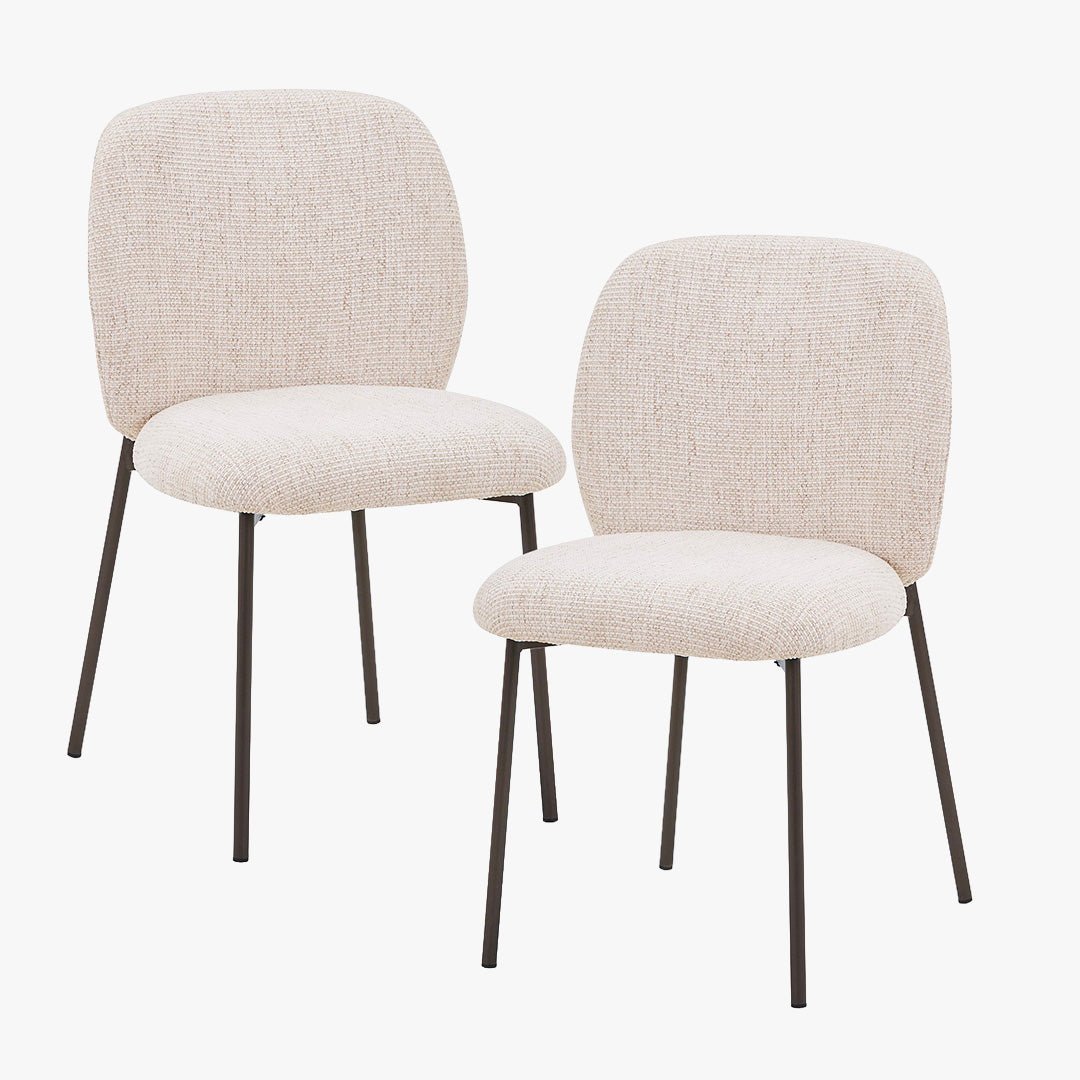 MOGAN Lot de 2 chaises en tissu beige pieds en métal noir - Chaise de repas - Mobilier Deco
