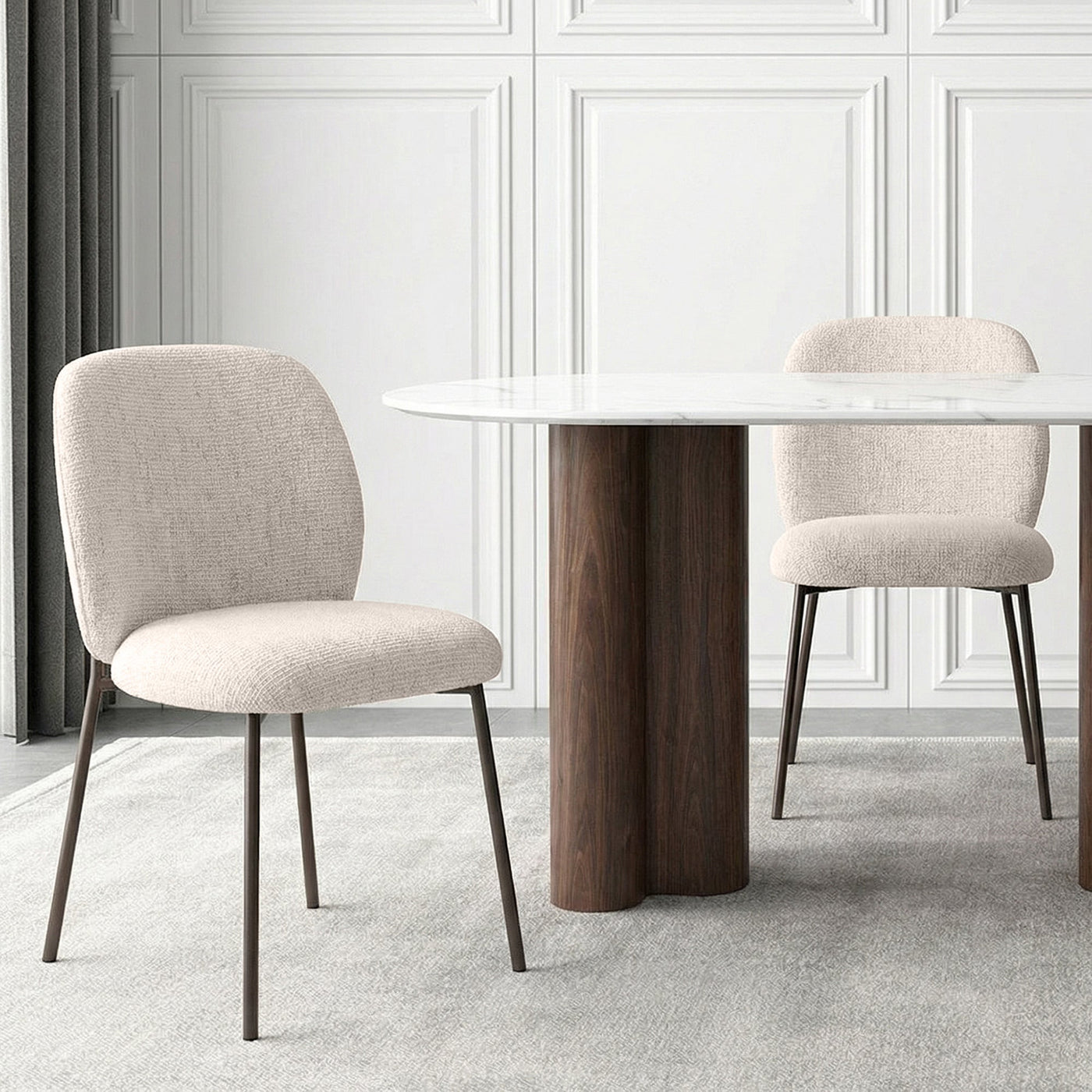 MOGAN Lot de 2 chaises en tissu beige pieds en métal noir - Chaise de repas - Mobilier Deco
