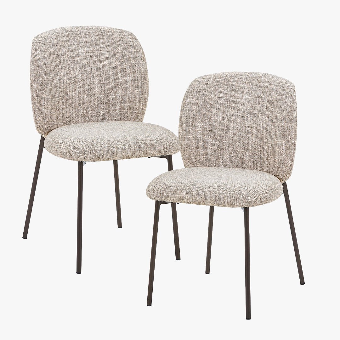 MOGAN Lot de 2 chaises en tissu taupe pieds en métal noir - Chaise de repas - Mobilier Deco