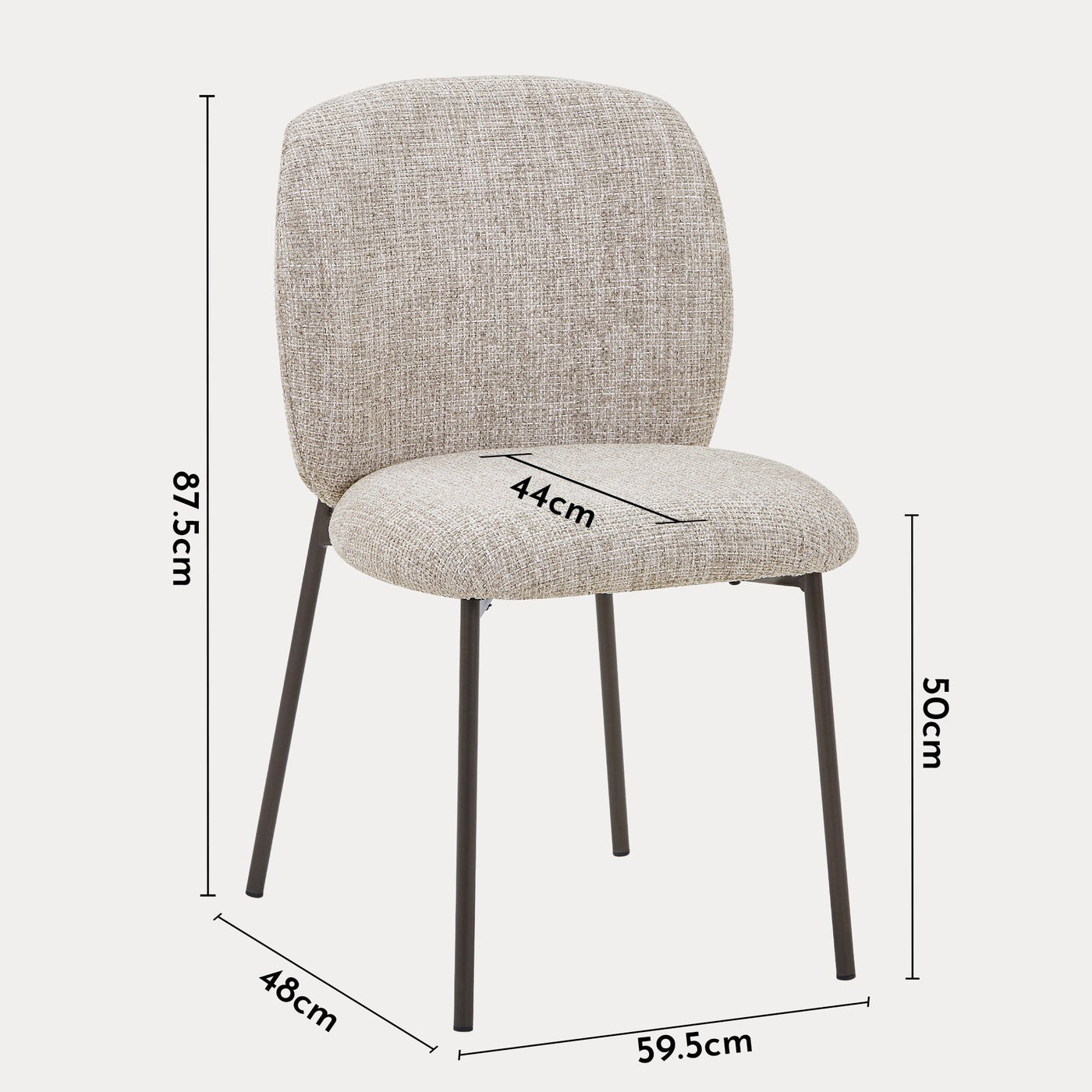 MOGAN Lot de 2 chaises en tissu taupe pieds en métal noir - Chaise de repas - Mobilier Deco