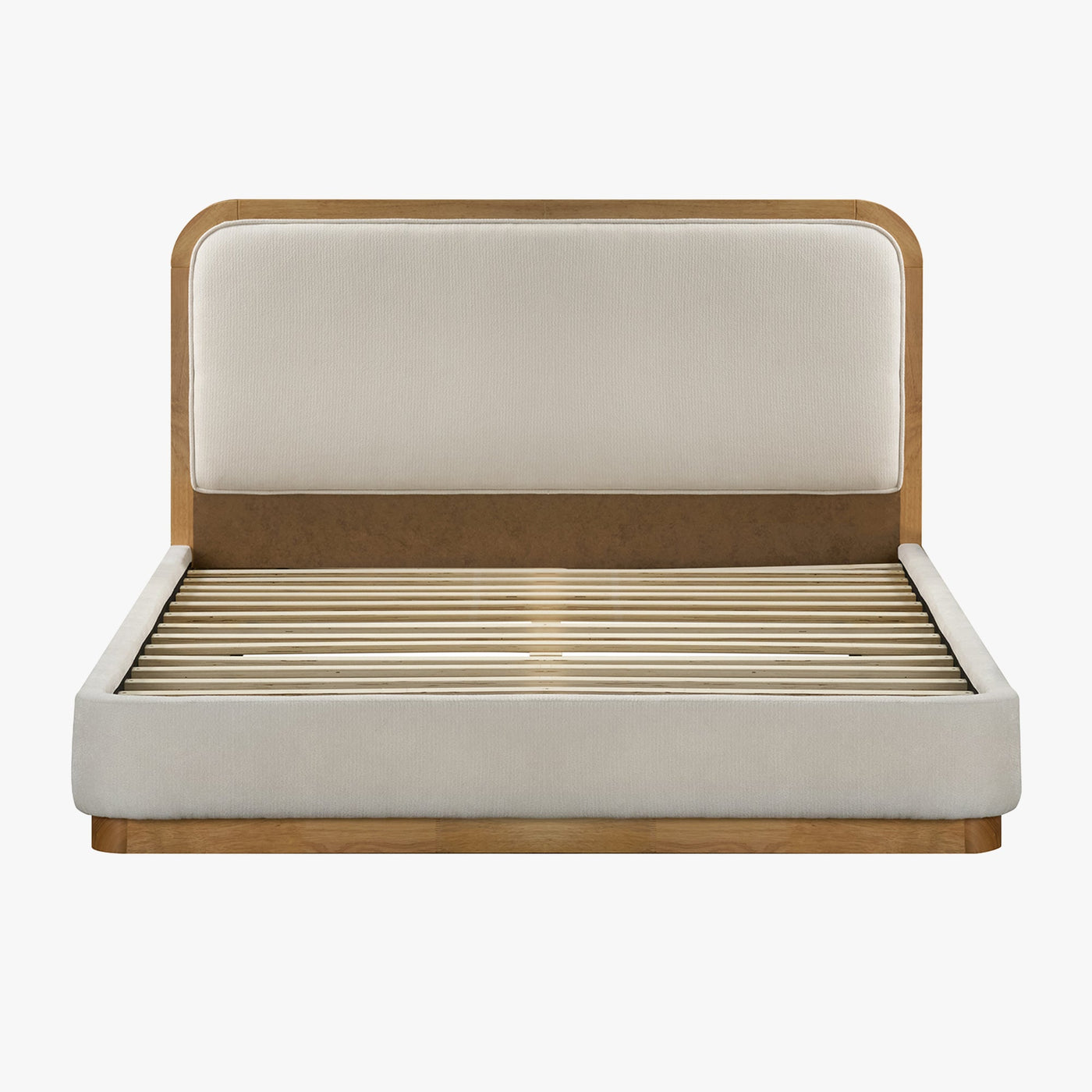 MONA Lit double en tissu beige et bois clair 180x200 cm - Lits - Mobilier Deco