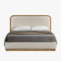 MONA Lit double en tissu beige et bois clair 180x200 cm