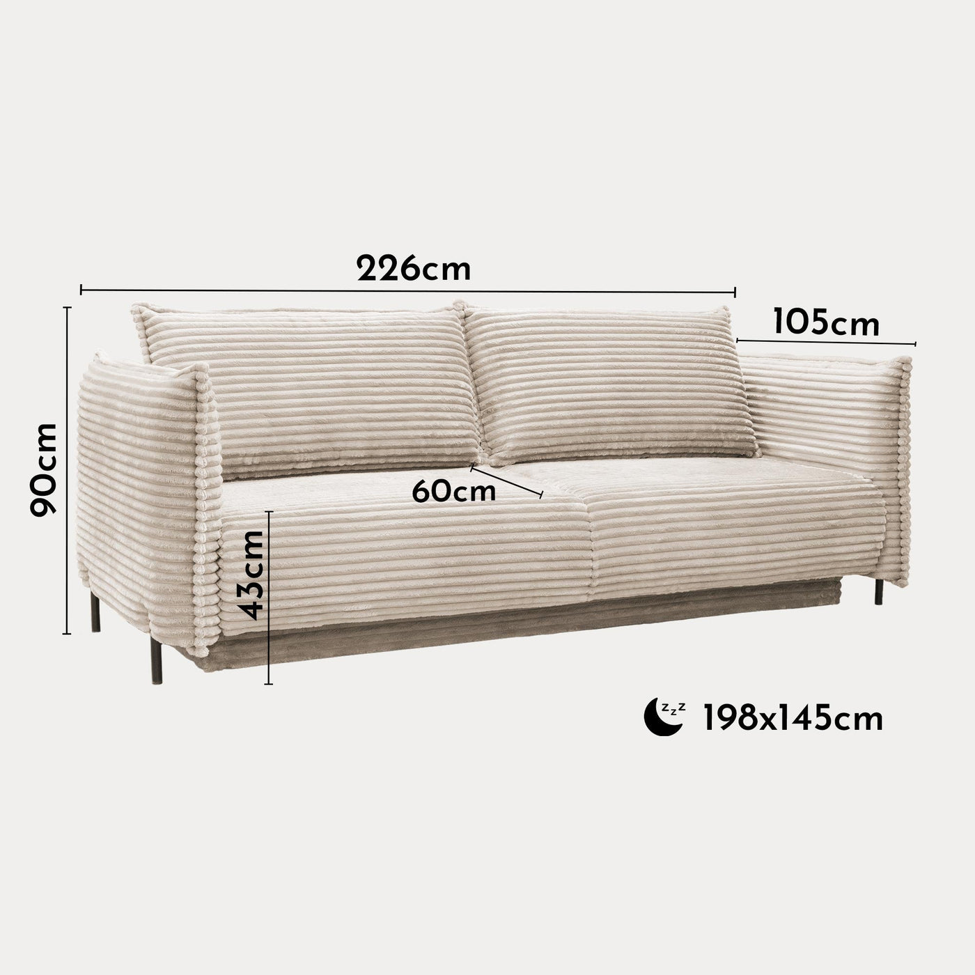 MONICA Canapé 3 places convertible avec coffre velours gros côtelé beige - Canapés convertibles - Mobilier Deco