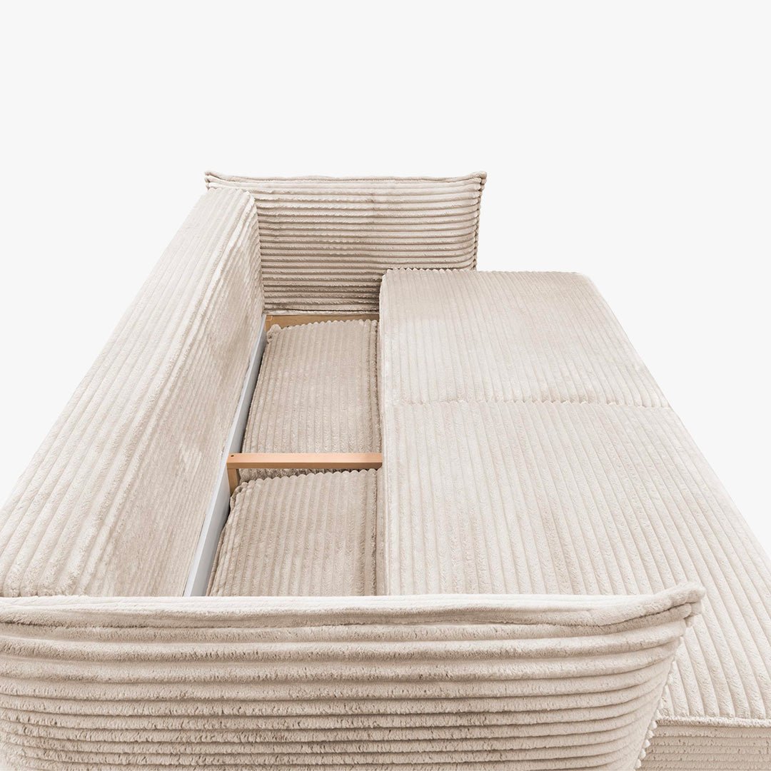 MONICA Canapé 3 places convertible avec coffre velours gros côtelé beige - Canapés convertibles - Mobilier Deco