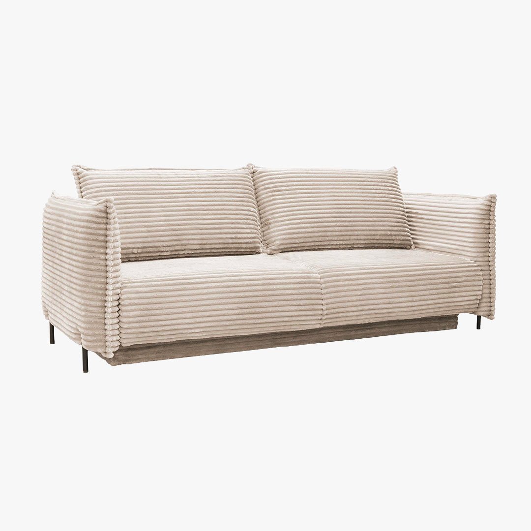 MONICA Canapé 3 places convertible avec coffre velours gros côtelé beige - Canapés convertibles - Mobilier Deco
