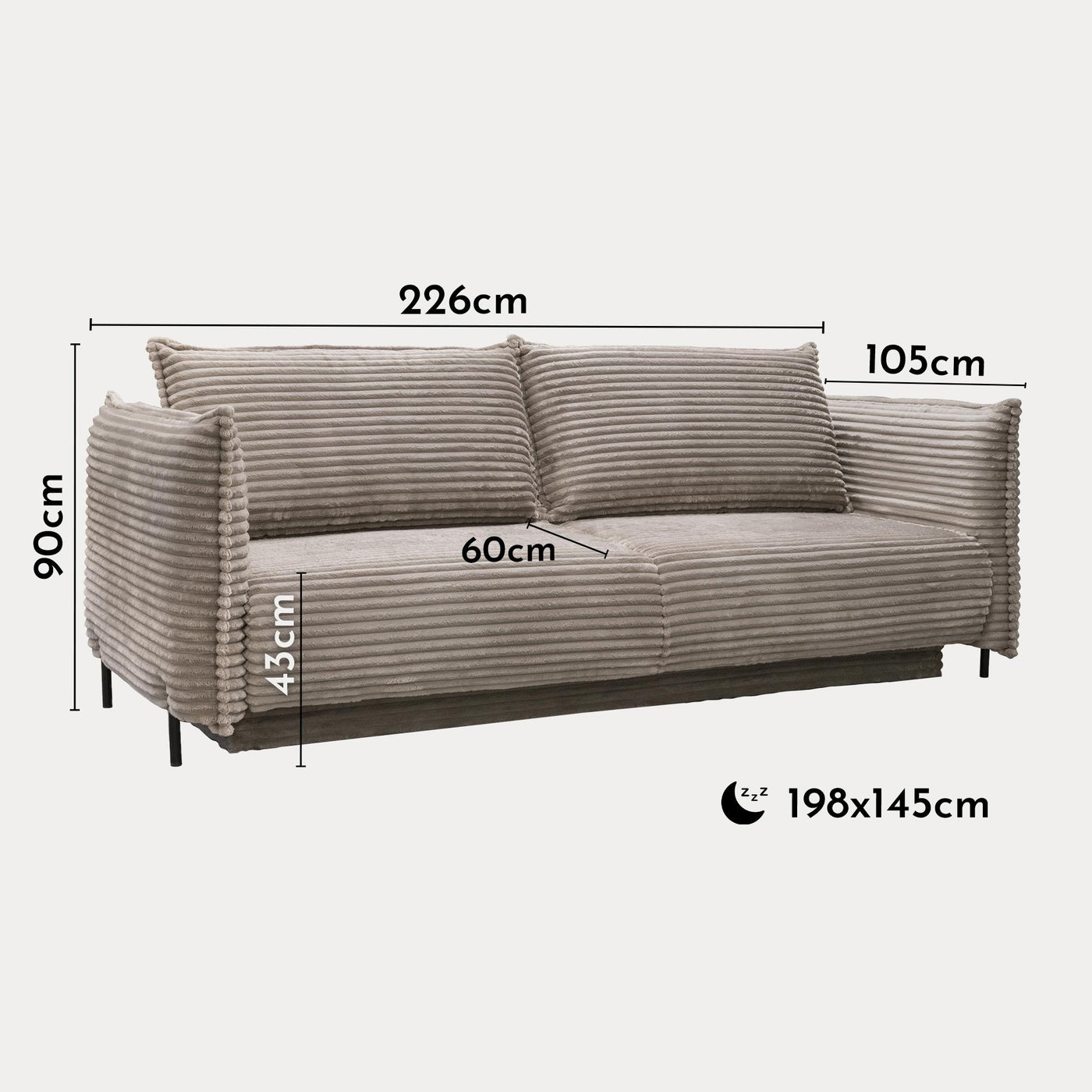 MONICA Canapé 3 places convertible avec coffre velours gros côtelé taupe - Canapés convertibles - Mobilier Deco