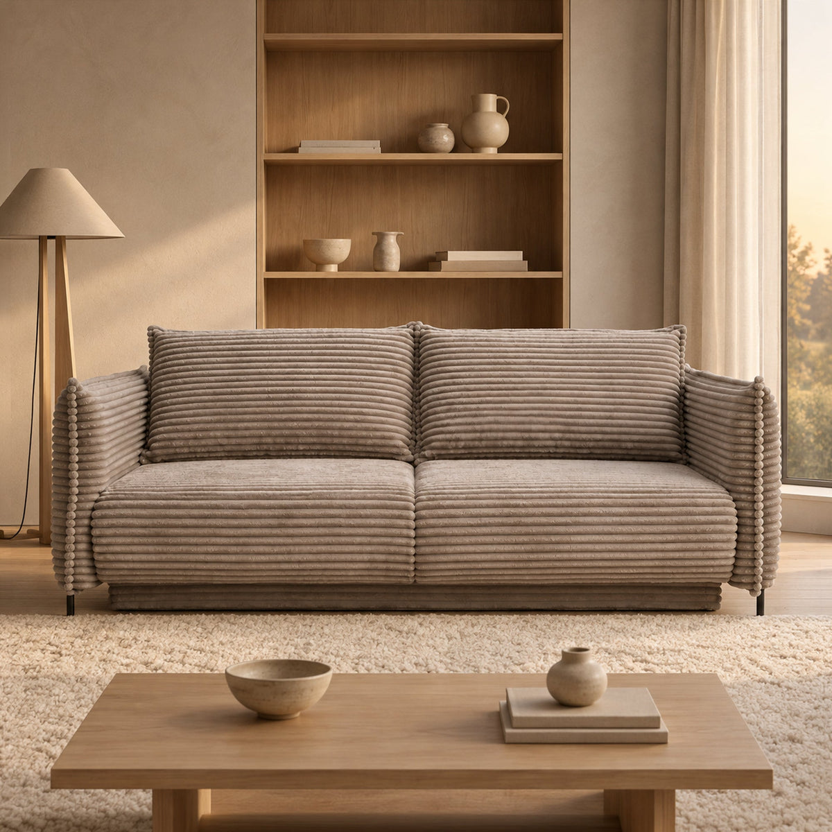 MONICA Canapé 3 places convertible avec coffre velours gros côtelé taupe - Canapés convertibles - Mobilier Deco