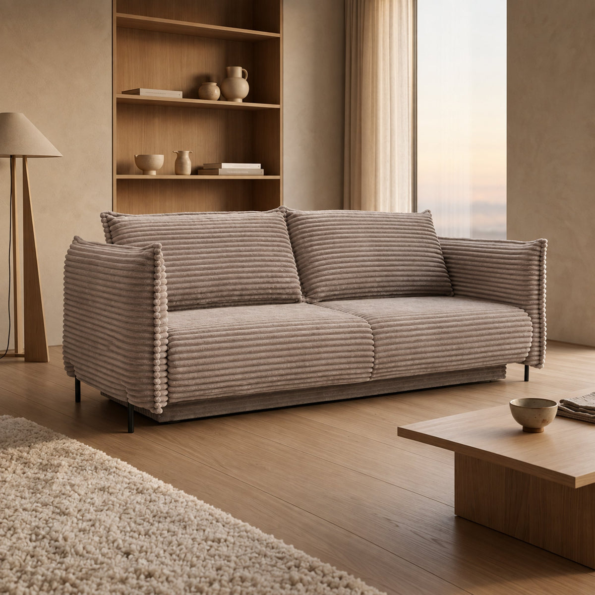 MONICA Canapé 3 places convertible avec coffre velours gros côtelé taupe - Canapés convertibles - Mobilier Deco