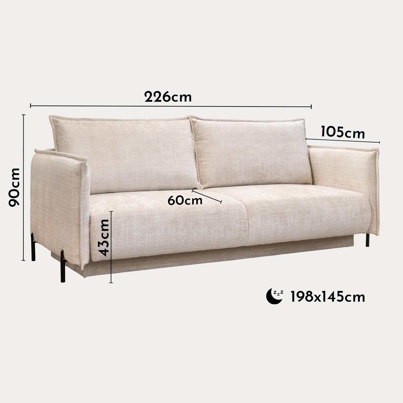MONICA TISSU Canapé 3 places convertible avec coffre en tissu beige - Canapés convertibles - Mobilier Deco