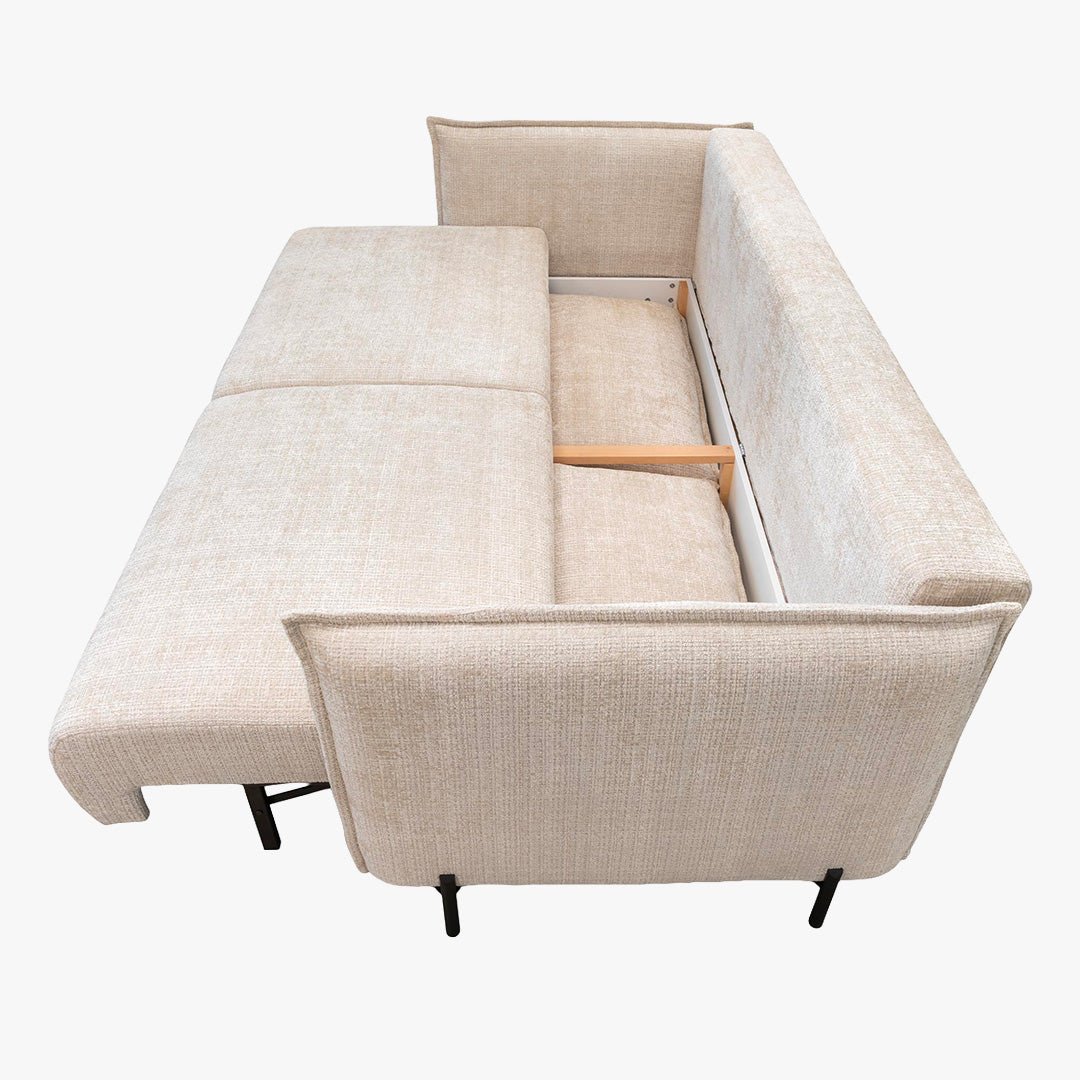 MONICA TISSU Canapé 3 places convertible avec coffre en tissu beige - Canapés convertibles - Mobilier Deco