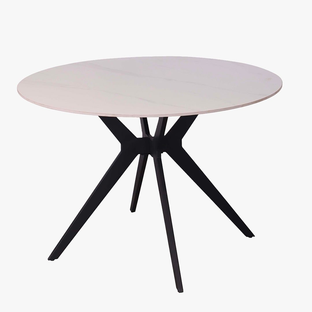 MONNA Table à manger ronde pierre frittée blanc piètement en métal noir - Table à manger - Mobilier Deco