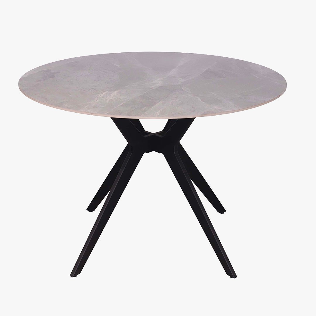 MONNA Table à manger ronde pierre frittée gris piètement en métal noir - Table à manger - Mobilier Deco