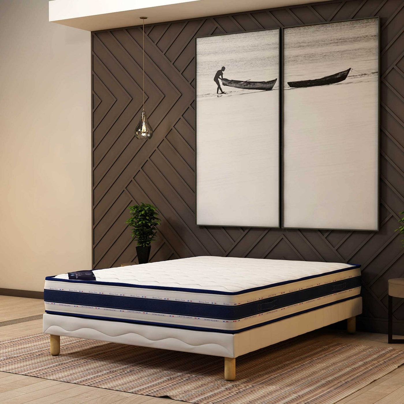 MOON Ensemble sommier+matelas 22 cm 140x190 - Ensemble literie - Mobilier Deco