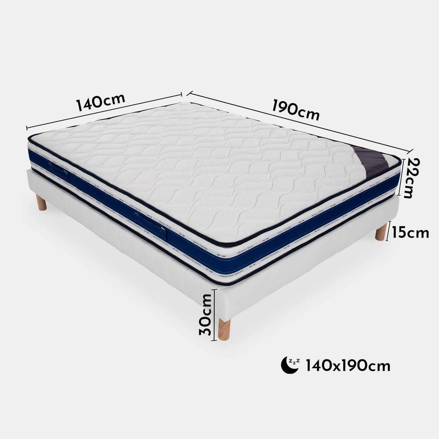 MOON Ensemble sommier+matelas 22 cm 140x190 - Ensemble literie - Mobilier Deco