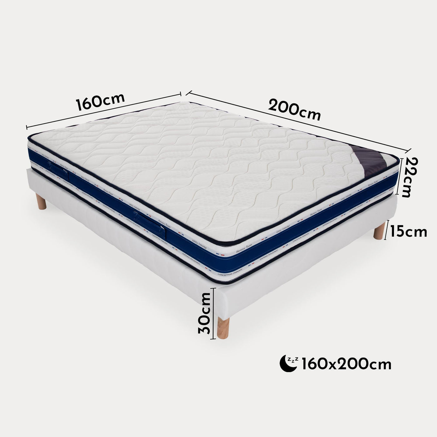 MOON Ensemble sommier+matelas 22 cm 160x200 - Ensemble literie - Mobilier Deco