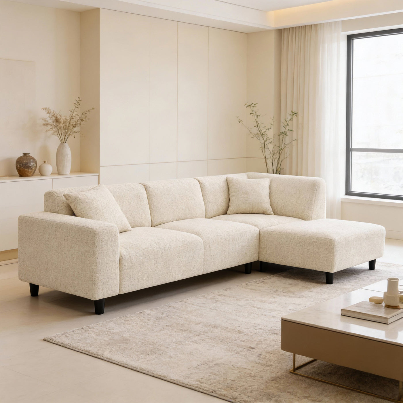 MUNICH Canapé d'angle en tissu beige - Angle droit - Canapés d'angle - Mobilier Deco